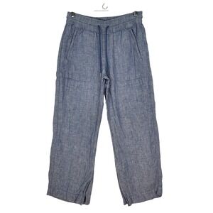 Athleta Retreat Linen High Rise Wide Leg Pants 2P Petite Blue Drawstring 533474